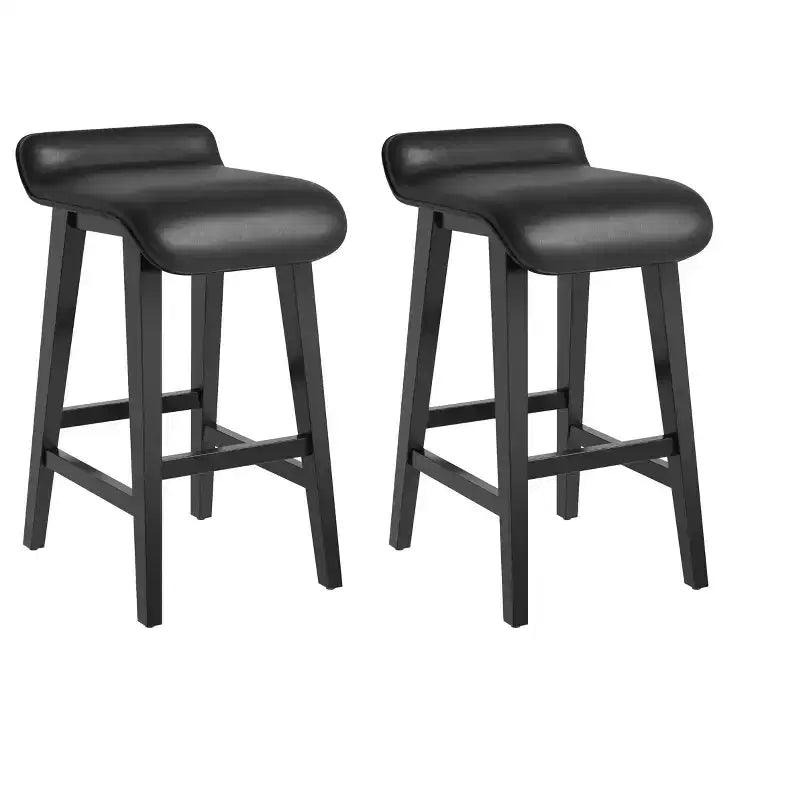 Lot de 2 tabourets de bar modernes et confortables de 66,5 cm, hauteur comptoir, dossier bas rembourré, [Détail du siège], pieds en bois, repose-pieds