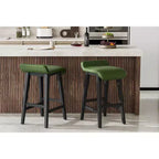 Lot de 2 tabourets de bar modernes et confortables de 66,5 cm, hauteur comptoir, dossier bas rembourré, [Détail du siège], pieds en bois, repose-pieds