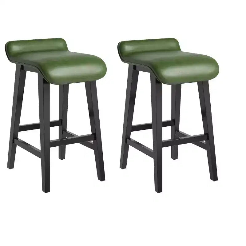 Lot de 2 tabourets de bar modernes et confortables de 66,5 cm, hauteur comptoir, dossier bas rembourré, [Détail du siège], pieds en bois, repose-pieds