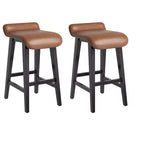 Lot de 2 tabourets de bar modernes et confortables de 66,5 cm, hauteur comptoir, dossier bas rembourré, [Détail du siège], pieds en bois, repose-pieds