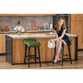 Modern Comfort Bar Stools Set of 2  26.2 Counter Height, Upholstered Low Back, [Seat Detail], Wood Legs, Footrest