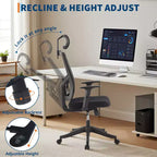 Chaise de bureau ergonomique à dossier haut, soutien lombaire dynamique, appui-tête réglable, dossier haut inclinable, capacité de 158 kg, pour la maison ou le bureau
