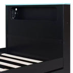 Lit de repos double/grand format avec lit gigogne et bureau de jeu, cadre de lit en bois avec lumière LED RVB, ports USB et tiroir clavier - ModernLuxe