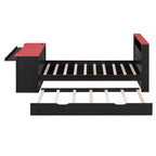 Lit de repos double/grand format avec lit gigogne et bureau de jeu, cadre de lit en bois avec lumière LED RVB, ports USB et tiroir clavier - ModernLuxe