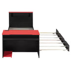 Lit de repos double/grand format avec lit gigogne et bureau de jeu, cadre de lit en bois avec lumière LED RVB, ports USB et tiroir clavier - ModernLuxe