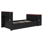 Lit de repos double/grand format avec lit gigogne et bureau de jeu, cadre de lit en bois avec lumière LED RVB, ports USB et tiroir clavier - ModernLuxe