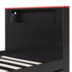 Lit de repos double/grand format avec lit gigogne et bureau de jeu, cadre de lit en bois avec lumière LED RVB, ports USB et tiroir clavier - ModernLuxe