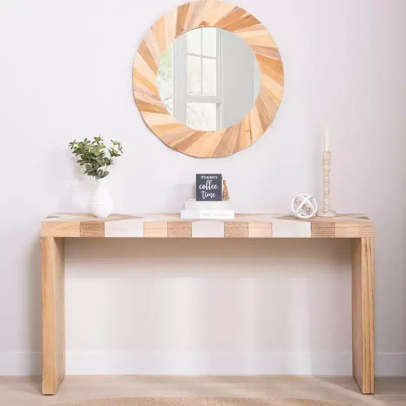 Console en Bois à Motif Chevrons GDFStudio Camden de 157,5 cm avec Plateau Géométrique