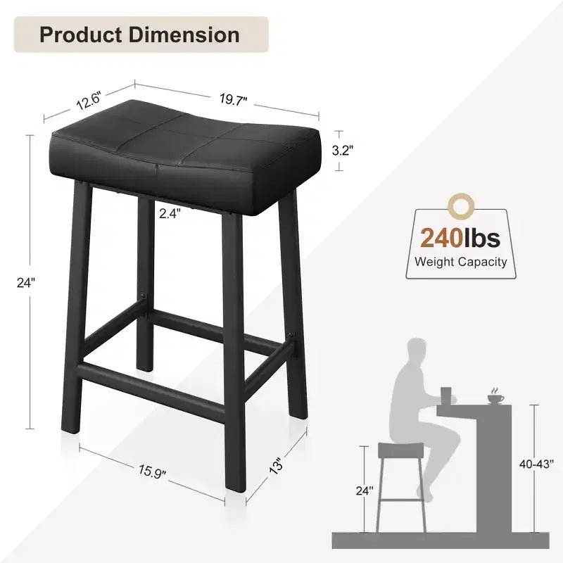 Tabourets de Bar, Lot de 2 ou 4 Chaises de Bar, Tabourets de Bar Selle avec Surface Courbée, Rembourrage Épais de 8 cm, pour Cuisine, Salle à Manger, Café