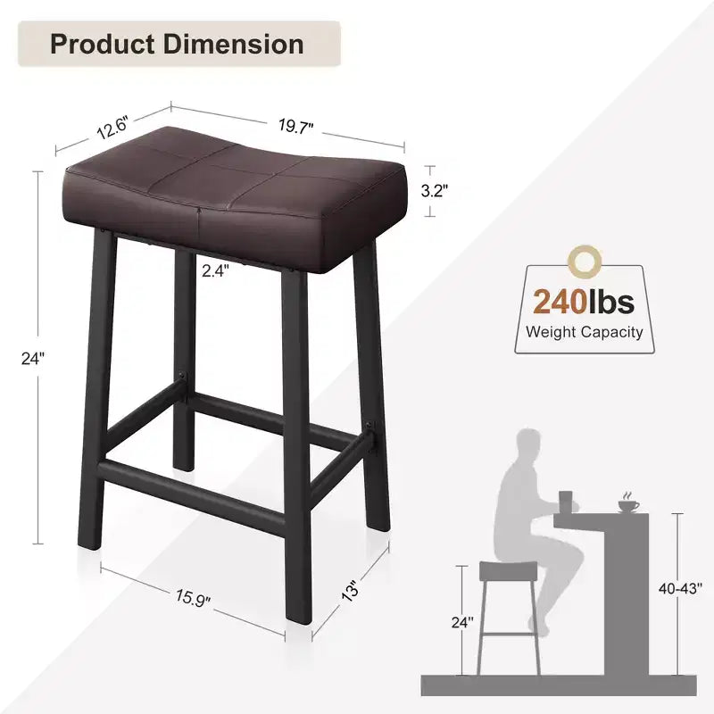 Tabourets de Bar, Lot de 2 ou 4 Chaises de Bar, Tabourets de Bar Selle avec Surface Courbée, Rembourrage Épais de 8 cm, pour Cuisine, Salle à Manger, Café