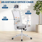 Chaise de bureau ergonomique à dossier haut en maille, accoudoirs relevables, appuie-tête et support lombaire réglables, avec roulettes, pour bureau à domicile
