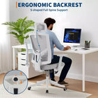 Chaise de bureau ergonomique à dossier haut en maille, accoudoirs relevables, appuie-tête et support lombaire réglables, avec roulettes, pour bureau à domicile