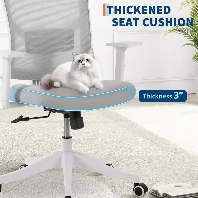 Chaise de bureau ergonomique à dossier haut en maille, accoudoirs relevables, appuie-tête et support lombaire réglables, avec roulettes, pour bureau à domicile