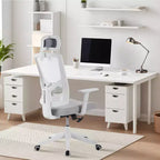 Chaise de bureau ergonomique à dossier haut en maille, accoudoirs relevables, appuie-tête et support lombaire réglables, avec roulettes, pour bureau à domicile