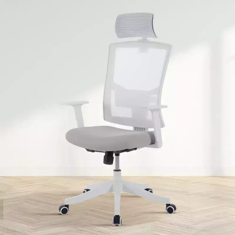 Chaise de bureau ergonomique à dossier haut en maille, accoudoirs relevables, appuie-tête et support lombaire réglables, avec roulettes, pour bureau à domicile