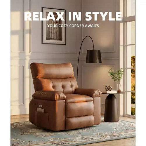 Acekool Oversized Swivel Rocking Recliner Chair with Heat & Massage, Faux PU Leather, 360 Base for Living Room or Nursery