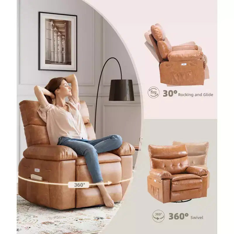Fauteuil inclinable, pivotant et basculant Acekool avec fonctions chaleur et massage, en similicuir PU, base 360° pour salon ou chambre de bébé