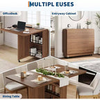 Table à manger pliante de 51 pouces de large avec étagères de rangement, table de cuisine à abattants sur roulettes, table extensible peu encombrante pour petits espaces