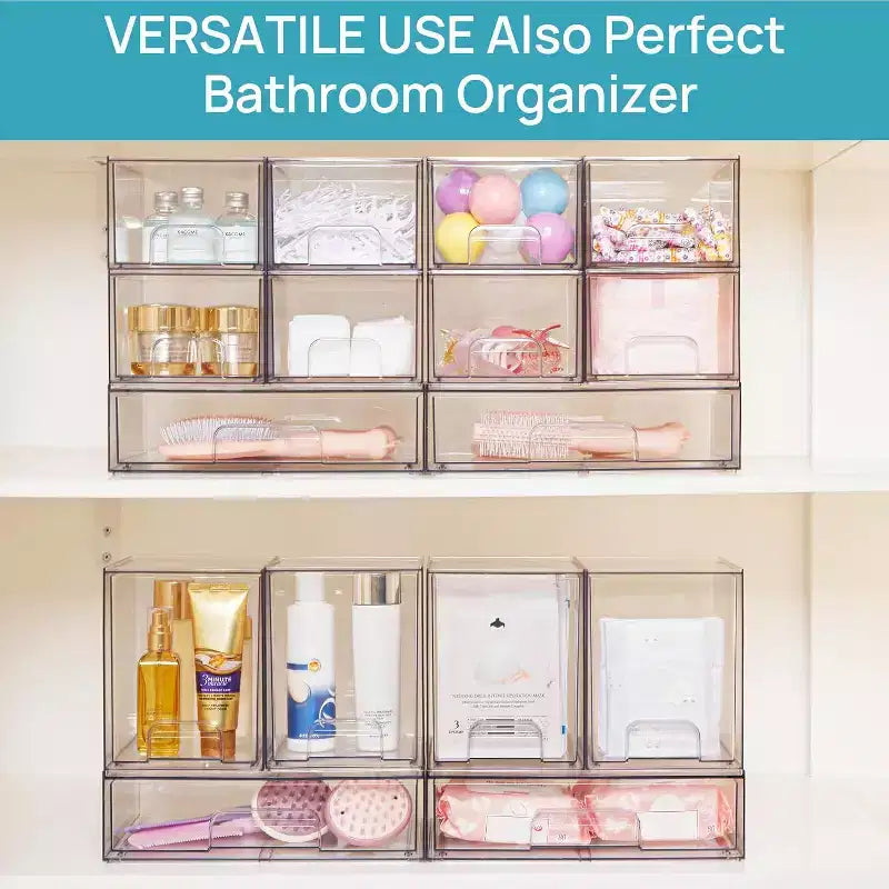 Vtopmart Lot de 4 tiroirs de rangement empilables en plastique transparent de 19,3 cm de haut, pour coiffeuse, salle de bain, cuisine, organisation d'armoires