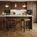 2 Counter Height Bar Stools, PU Leather with 2 Padding, Sturdy Metal Base, Easy Assembly, for Kitchen Island & Bar, Brown