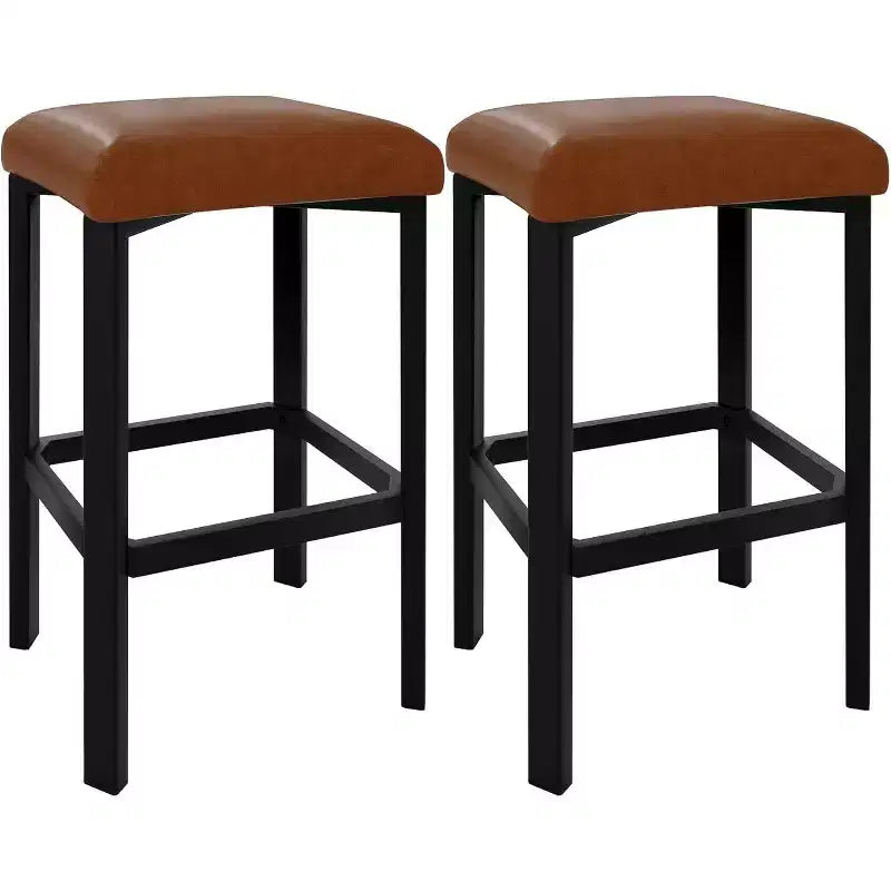 2 tabourets de bar hauteur comptoir, cuir PU avec 2 rembourrages, base en métal robuste, assemblage facile, pour îlot de cuisine et bar, marron