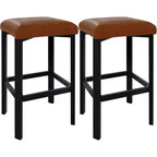 2 tabourets de bar hauteur comptoir, cuir PU avec 2 rembourrages, base en métal robuste, assemblage facile, pour îlot de cuisine et bar, marron