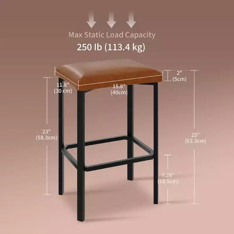 2 tabourets de bar hauteur comptoir, cuir PU avec 2 rembourrages, base en métal robuste, assemblage facile, pour îlot de cuisine et bar, marron