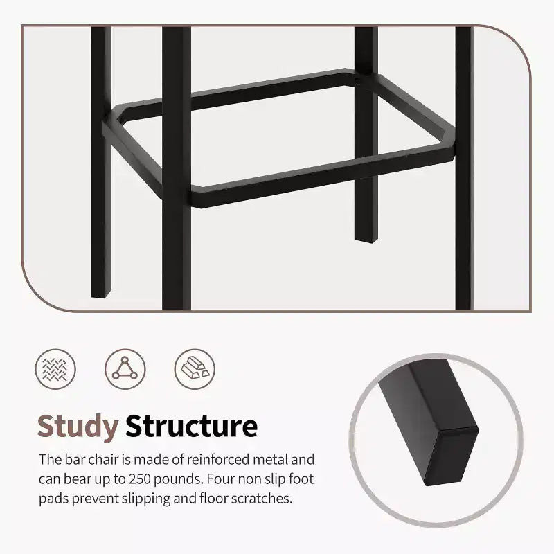 2 tabourets de bar hauteur comptoir, cuir PU avec 2 rembourrages, base en métal robuste, assemblage facile, pour îlot de cuisine et bar, marron