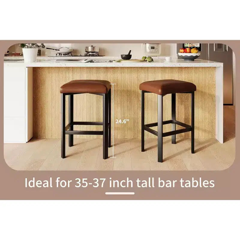 2 tabourets de bar hauteur comptoir, cuir PU avec 2 rembourrages, base en métal robuste, assemblage facile, pour îlot de cuisine et bar, marron