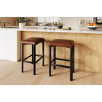 2 tabourets de bar hauteur comptoir, cuir PU avec 2 rembourrages, base en métal robuste, assemblage facile, pour îlot de cuisine et bar, marron