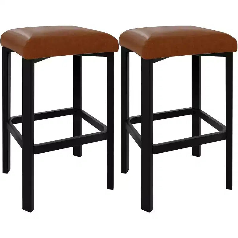 2 tabourets de bar hauteur comptoir, cuir PU avec 2 rembourrages, base en métal robuste, assemblage facile, pour îlot de cuisine et bar, marron