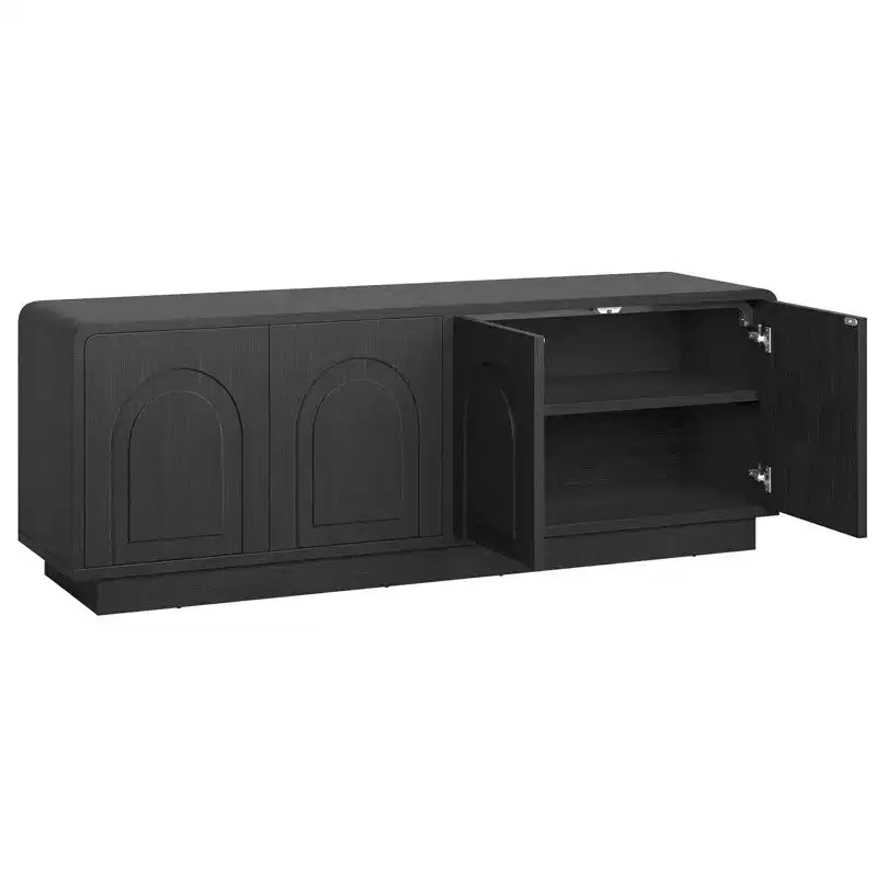 Meuble TV Bestier 63" pour téléviseurs 55/60/65 pouces, console TV 70" avec 2 portes et rangement ouvert, table console basse/moyenne cannelée