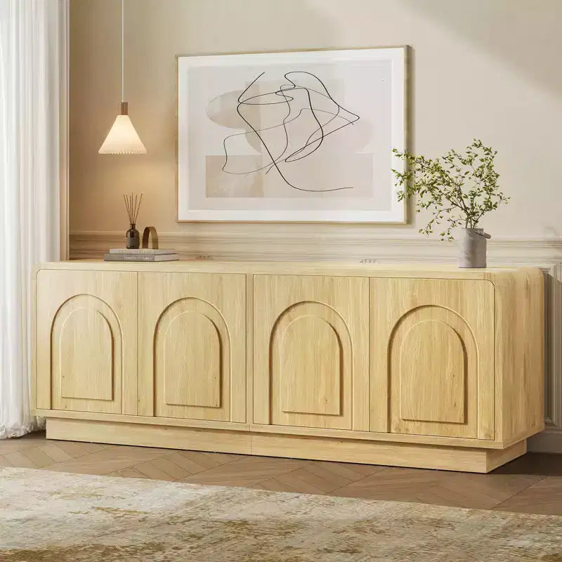 Meuble TV Bestier 63" pour téléviseurs 55/60/65 pouces, console TV 70" avec 2 portes et rangement ouvert, table console basse/moyenne cannelée