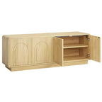 Meuble TV Bestier 63" pour téléviseurs 55/60/65 pouces, console TV 70" avec 2 portes et rangement ouvert, table console basse/moyenne cannelée
