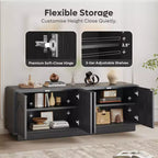 Meuble TV Bestier 63" pour téléviseurs 55/60/65 pouces, console TV 70" avec 2 portes et rangement ouvert, table console basse/moyenne cannelée