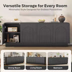 Meuble TV Bestier 63" pour téléviseurs 55/60/65 pouces, console TV 70" avec 2 portes et rangement ouvert, table console basse/moyenne cannelée