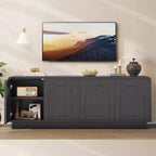 Meuble TV Bestier 63" pour téléviseurs 55/60/65 pouces, console TV 70" avec 2 portes et rangement ouvert, table console basse/moyenne cannelée