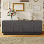 Meuble TV Bestier 63" pour téléviseurs 55/60/65 pouces, console TV 70" avec 2 portes et rangement ouvert, table console basse/moyenne cannelée