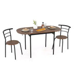 Costway 3 Pcs Foldable Dining Table Set w/ 2 Chairs Industrial Oval Corner Dining Set