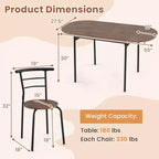 Costway Ensemble table à manger pliable 3 pièces avec 2 chaises, table de coin ovale industrielle