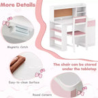 Ensemble bureau et chaise pour enfants Costway avec chaise, étagère latérale à 3 niveaux et armoire de rangement