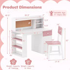 Ensemble bureau et chaise pour enfants Costway avec chaise, étagère latérale à 3 niveaux et armoire de rangement
