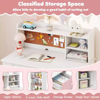 Ensemble bureau et chaise pour enfants Costway avec chaise, étagère latérale à 3 niveaux et armoire de rangement