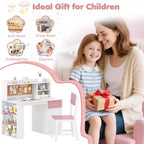 Ensemble bureau et chaise pour enfants Costway avec chaise, étagère latérale à 3 niveaux et armoire de rangement