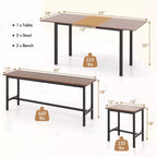 Ensemble de salle à manger 5 pièces Costway pour 4 à 6 personnes avec 2 bancs et 2 tabourets, cadre métallique, couleur noyer