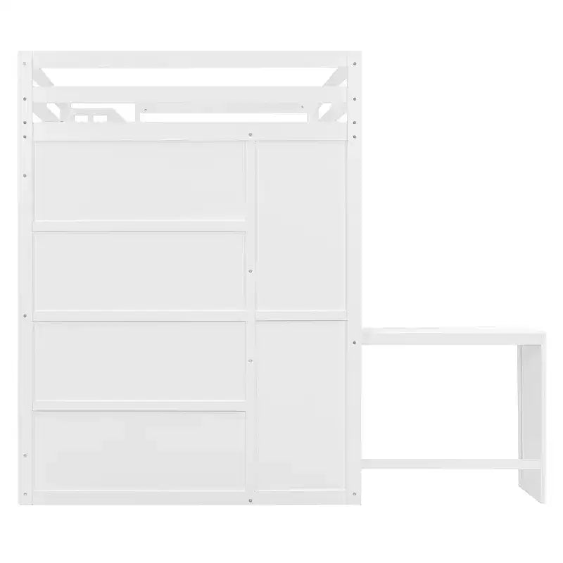 Lit mezzanine moderne pleine grandeur Luxystar avec armoire, bureau, étagères et panneaux de porte pliants