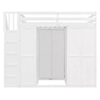 Lit mezzanine moderne pleine grandeur Luxystar avec armoire, bureau, étagères et panneaux de porte pliants