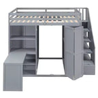 Lit mezzanine moderne pleine grandeur Luxystar avec armoire, bureau, étagères et panneaux de porte pliants