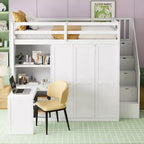 Lit mezzanine moderne pleine grandeur Luxystar avec armoire, bureau, étagères et panneaux de porte pliants