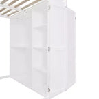 Lit mezzanine moderne pleine grandeur Luxystar avec armoire, bureau, étagères et panneaux de porte pliants